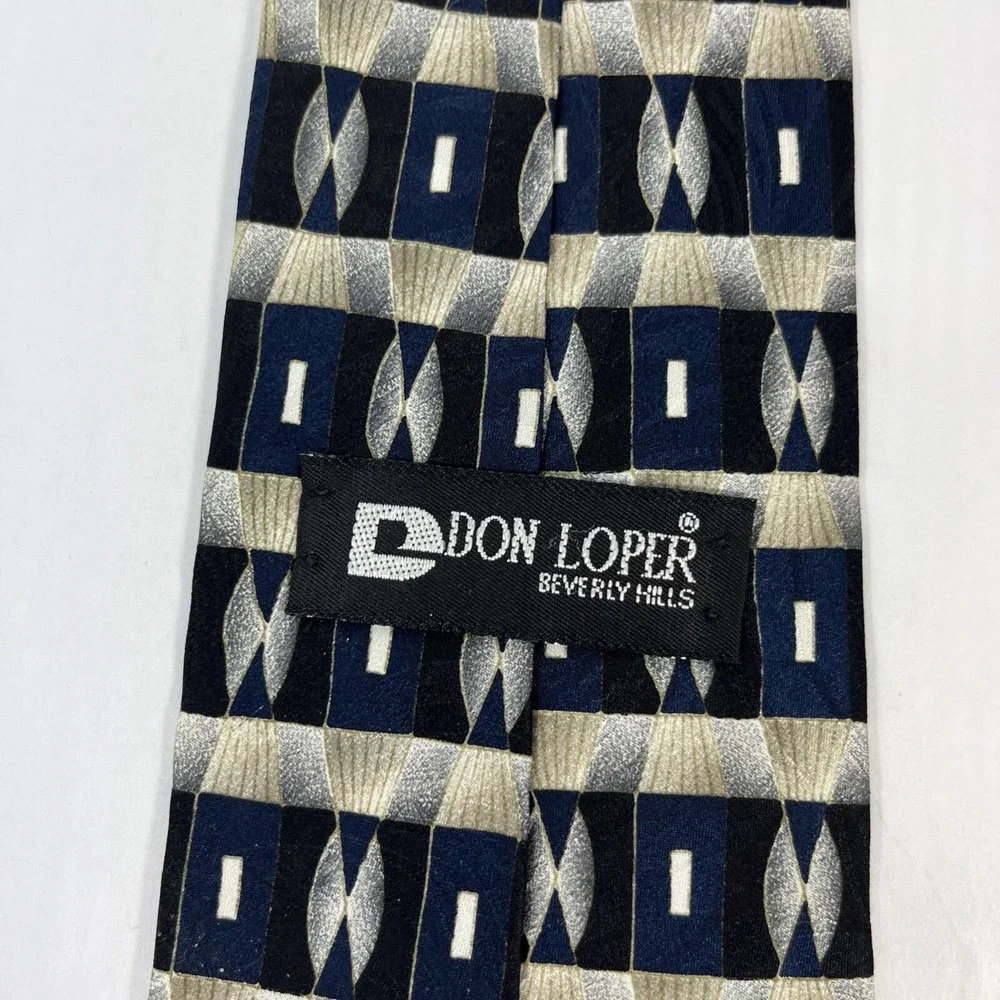 Don Loper Beverly Hills Mens Tie 4 in W x L 62in Silk Black Silver White